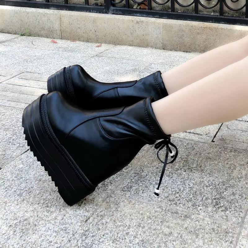 Женские ботинки на танкетке 14 см туфли толстой подошве в римском стиле короткие