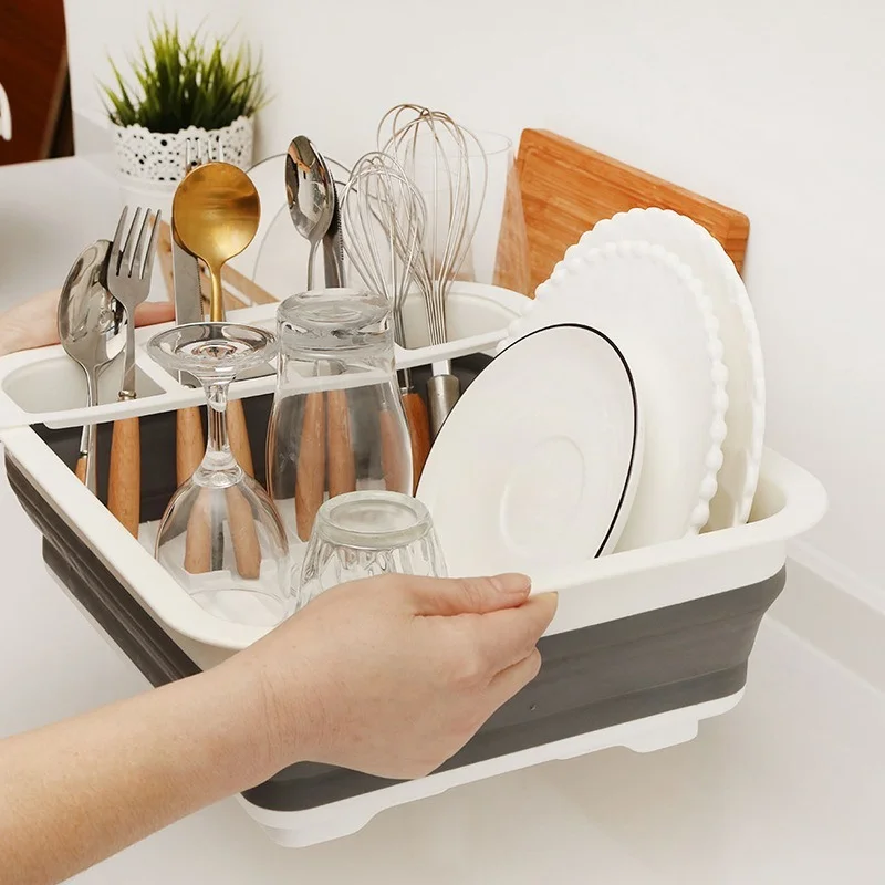 

Foldable Dish Rack Gray Drainer Bowl Tableware Plate Portable Drying Rack Kitchen Storage Holder Rack Shelf Dinnerware Organizer