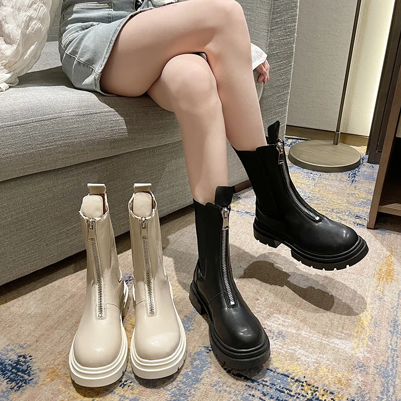 

Женские ботинки челси, дизайнерские полусапожки на платформе, с круглым носком, на молнии, осень 2021