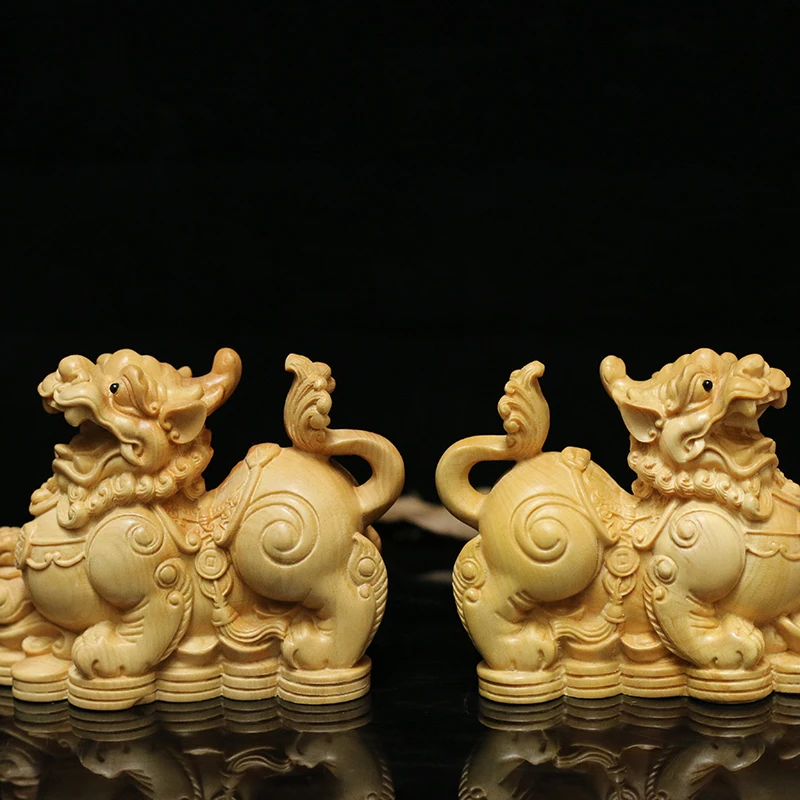 

Каменная статуя льва и единорога в китайском стиле, деревянное животное, украшение для дома, Коллекция Классических Традиционных поделок