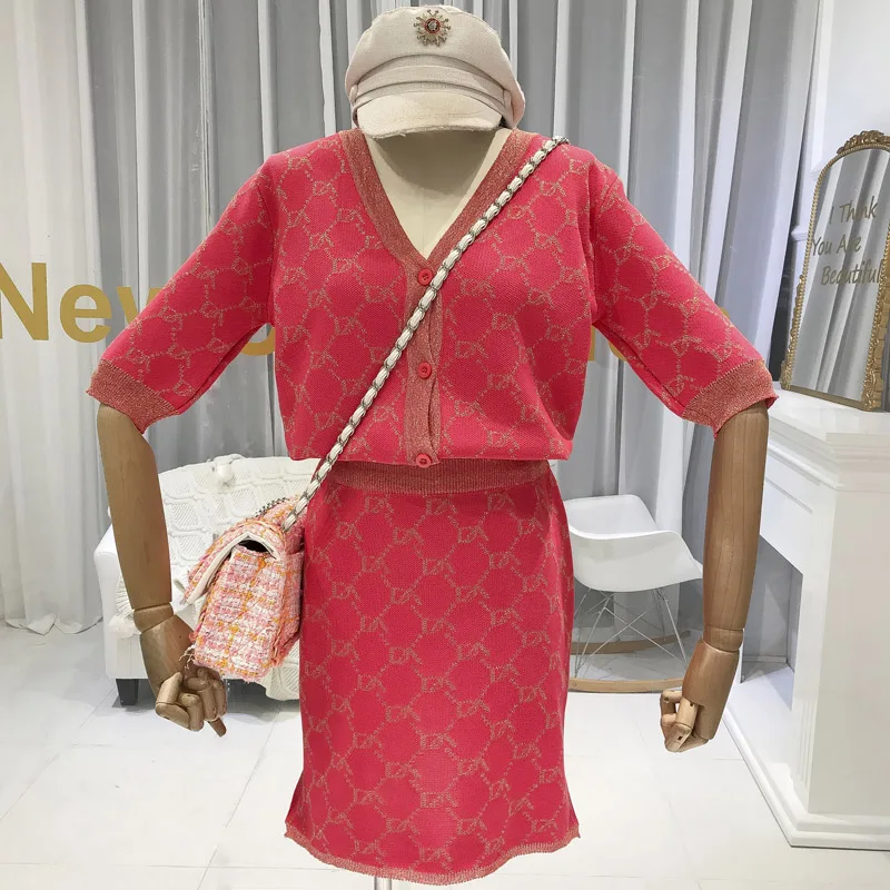 Женский вязаный комплект ALPHALMODA кардиган + прямая юбка из 2 предметов с рукавом до