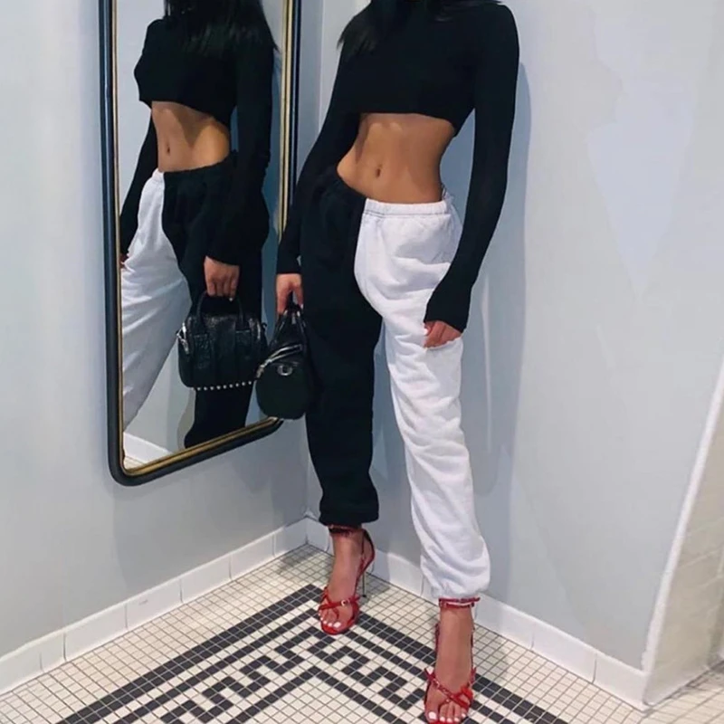 Зимние брюки черные джоггеры с высокой талией для женских повседневных