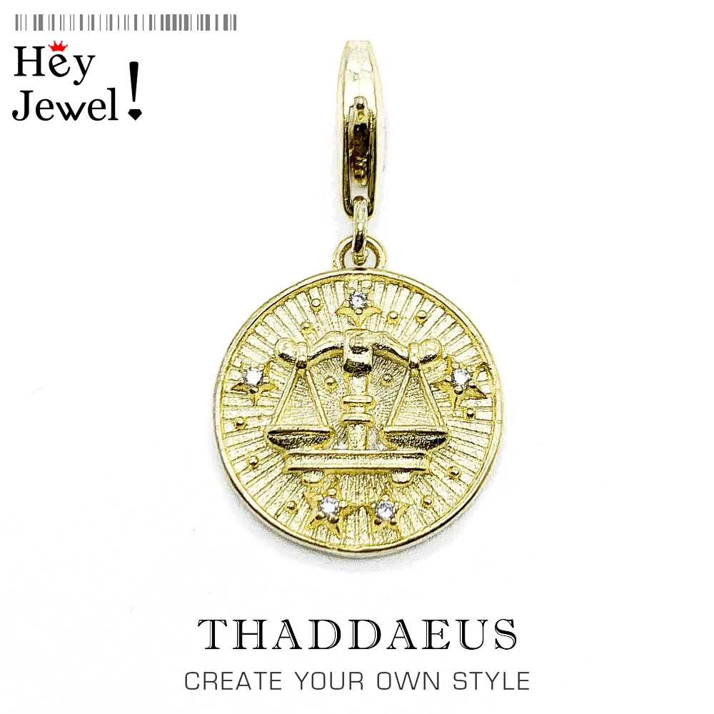 

Zodiac Sign Libra Pendants Charm Fit Bracelet 2019 Summer Fashion Solid Silver Golden Pendant Jewelry Bijoux for Women Men