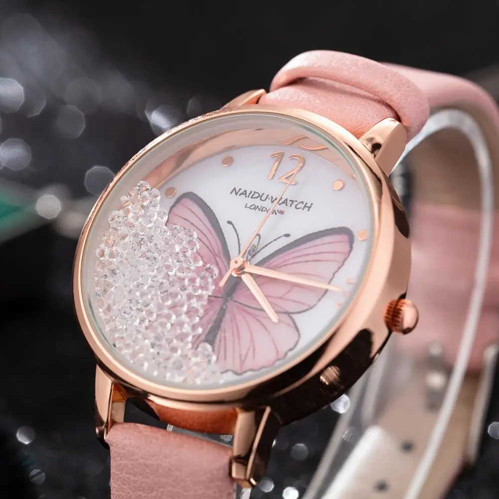 Новое поступление циферблат с бабочкой женские часы люксовый бренд модные