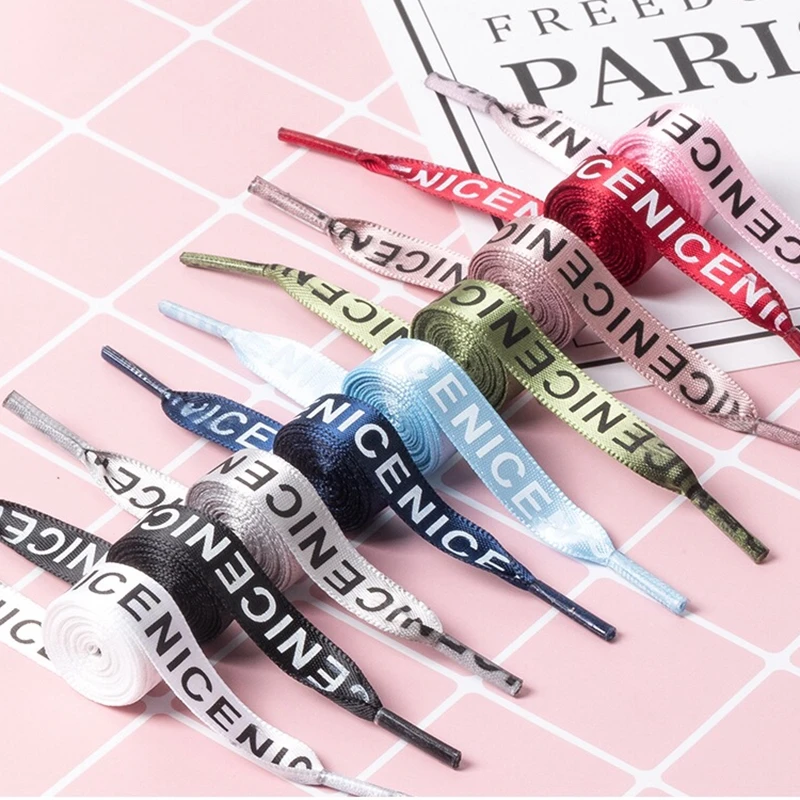 

1 Pair Shoelaces Letter Print Flat Shoelaces 1CM Width Satin Silk Ribbon Sneakers Shoes lace Casuals Canvas Shoelace Strings