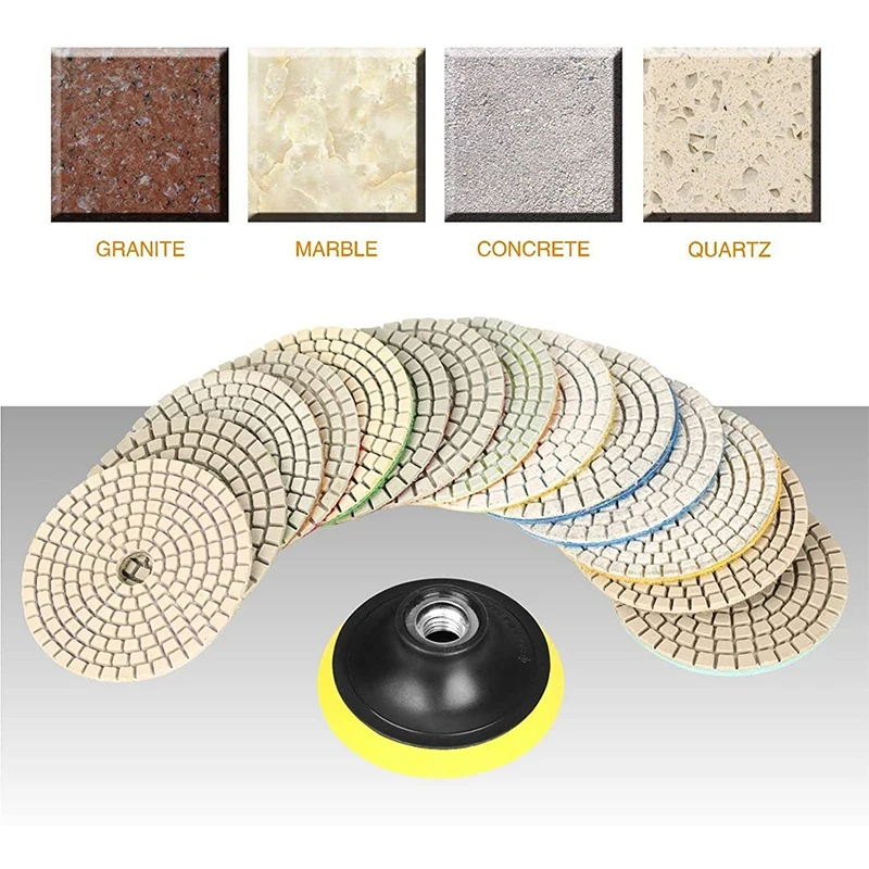 

15Pcs Diamond Wet Polishing Pads Polisher Wheel Disc, 4 Inch Pads for Granite Stone Concrete Marble Floor Grinder