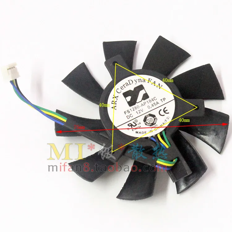ARX FS1280-AP184C DC 12V 0.45A Dia 75x75mm 4-проводной вентилятор охлаждения сервера