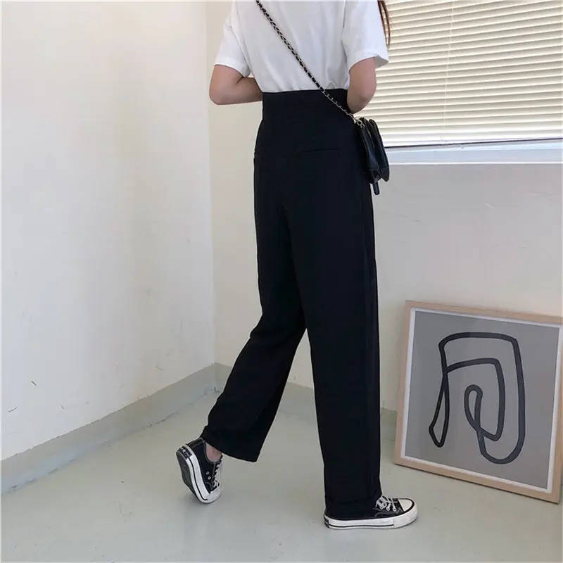 Черные шикарные свободные однотонные Прямые повседневные универсальные офисные