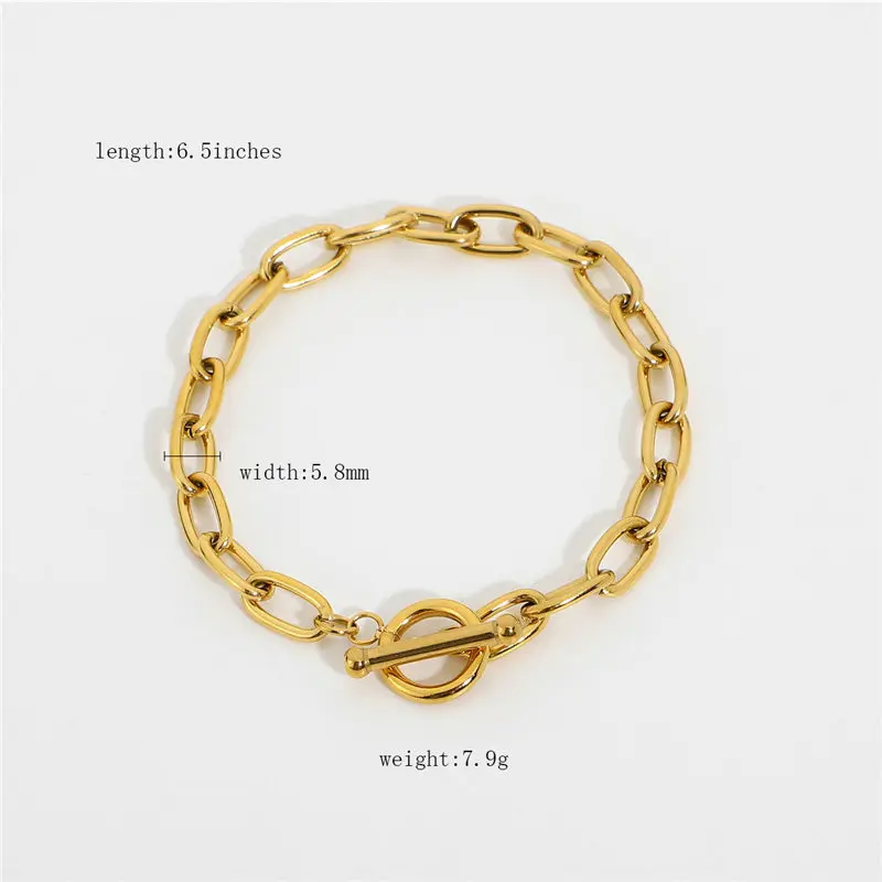 

HelloLook Paperclip Bracelet OT Buckle Women's Oval Chain Bracelet 18K Gold Plated Stainless Steel Fashion Classic Bracelet