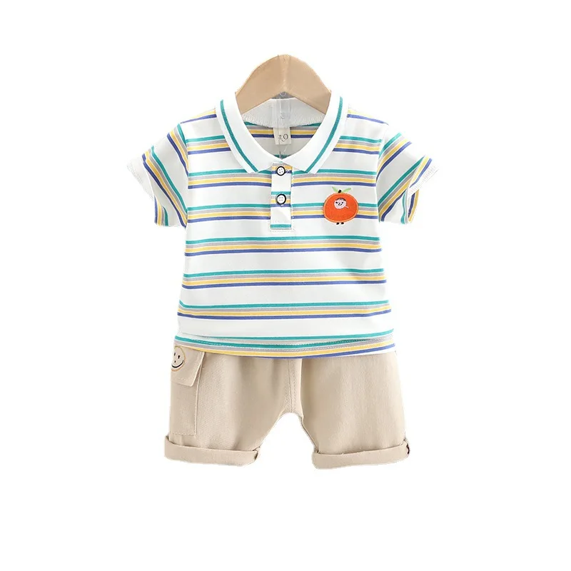 

0-5Years New Summer Infant Baby Boys Handsome Clothing Sets Kids Girls Striped Lapel T-shirt+Shorts Toddler Fashion Outfits