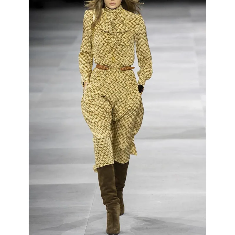 Женское модельное платье с бантом на шее повседневные Элегантные платья длинным