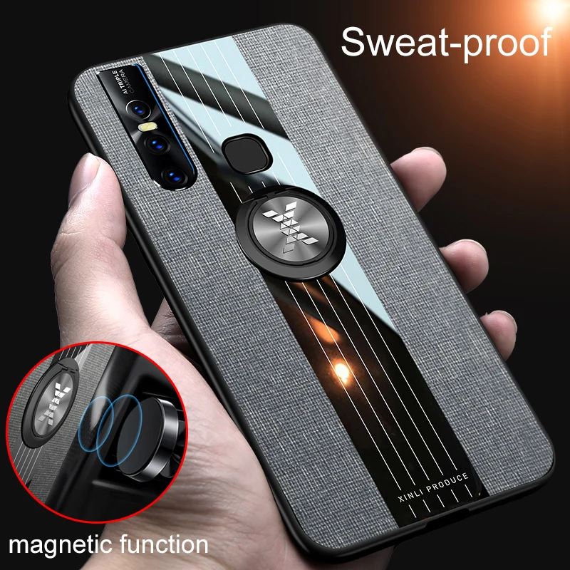 

Mobile Phone Case for VIVO X27 6.39" Case Cover Silicone Cloth Full Protective Finger Rings Holder Stand Back Coque VIVOX27 2019