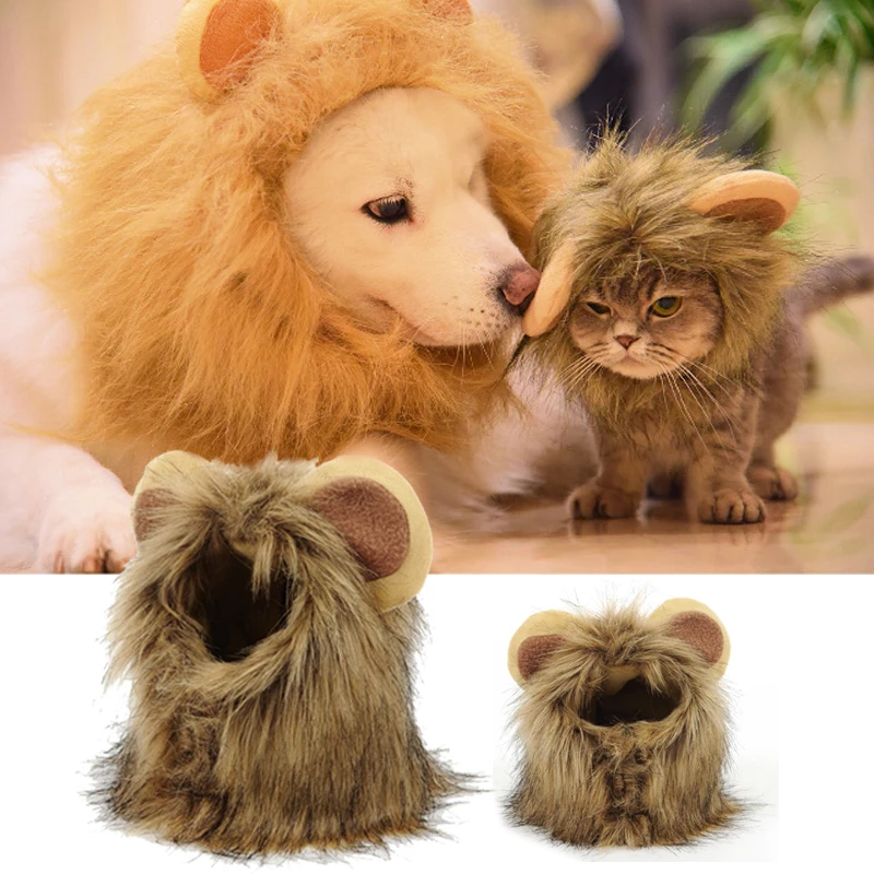 Кошка Косплей одежда шляпа для животных Львиная Грива парик шапка собака шляпа Забавный Милый Хэллоуин мягкая шерсть капюшон костюм для домашних животных нарядное платье Вечерние SML