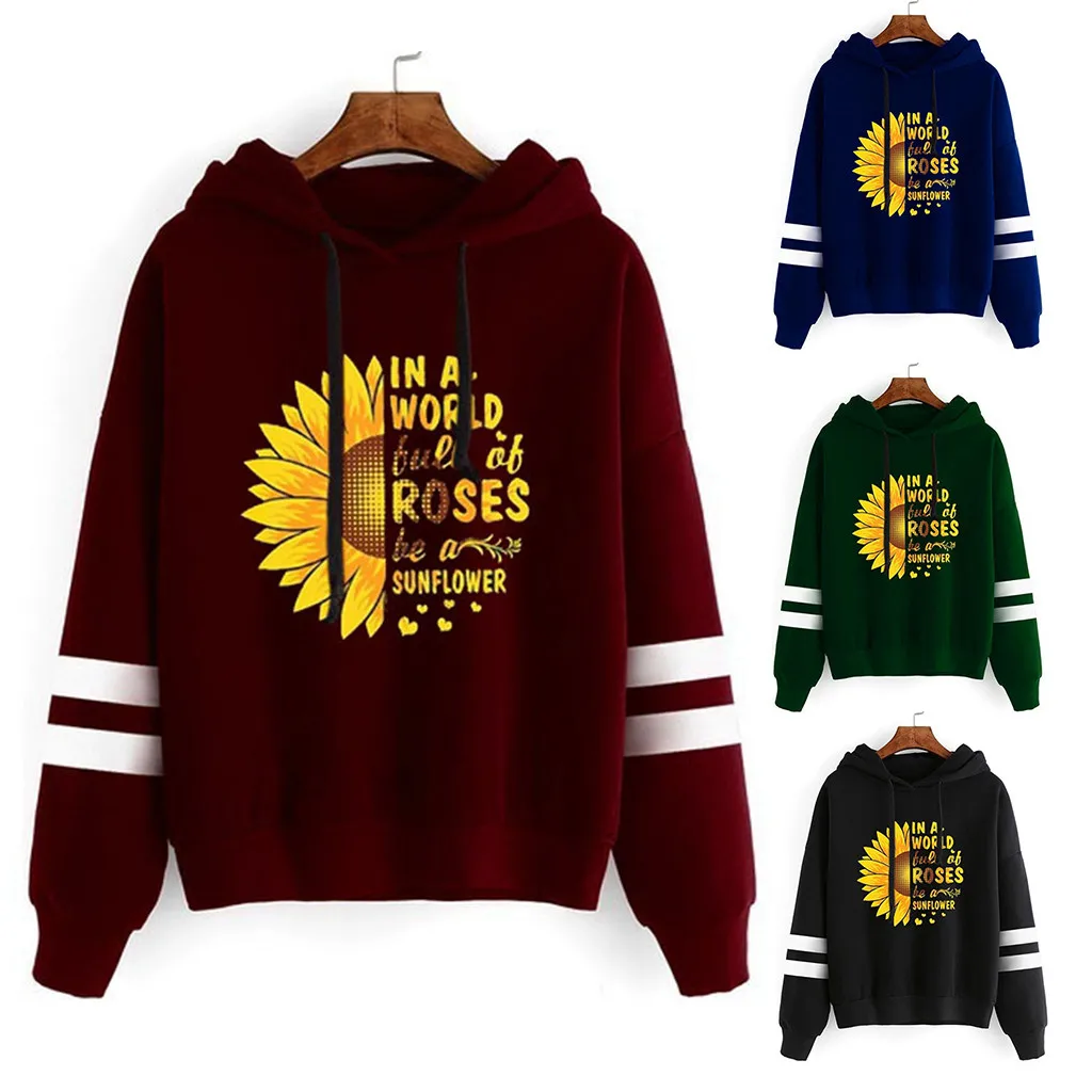 SAGACE Blouse Women's And Sun Flower Print Long-sleeved Hoodie Hooded Streetwear Womens Jackets Big Sizes | Женская одежда