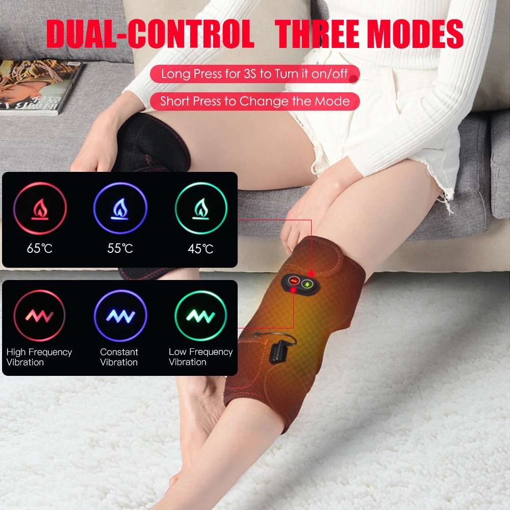 

Portable Massaging Heated Knee Wrap Brace Heating Infrared Pad Strap Knee Compression Brace with UK/US/EU Adapter