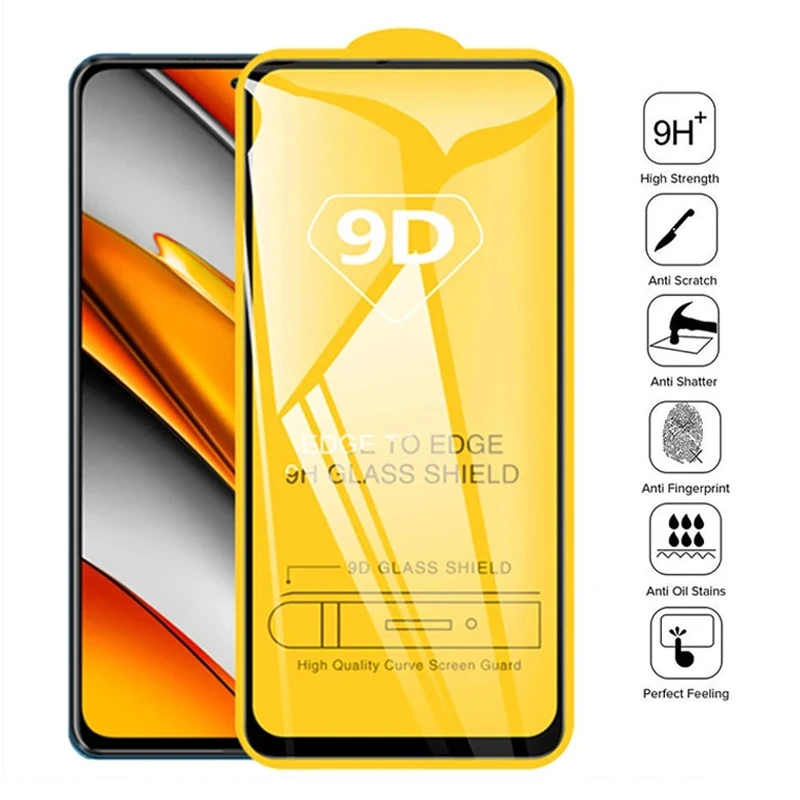 

9D Tempered Glass for Xiaomi Poco X3 Pro NFC F3 M3 F2 Screen Protectors for Xiaomi Redmi Note 10 8 9 Pro Note 9s 10s 9A 9C 9T 8T