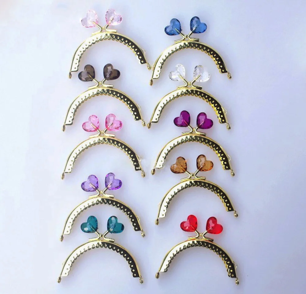 

50pcs Transparent Heart Head Gold Metal Frame for Coin Purse Mini Handbag Bag Sewing DIY 0110