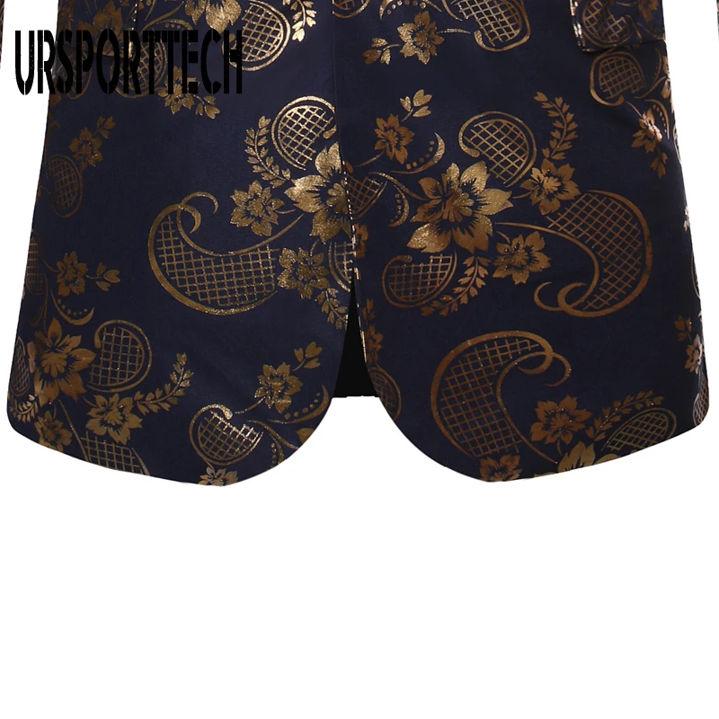 Золотой жаккардовый блейзер с бронзовым цветочным рисунком для мужчин бренд 2020