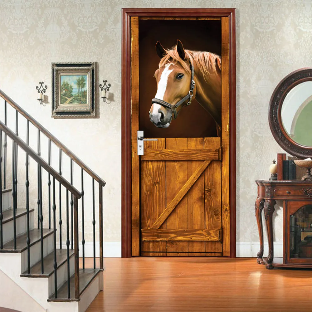 

3D Door Decor Stickers Horse Home Steed Creative Environmental Protection Self-Adhesive Bedroom Wall Sticker Creative Classic