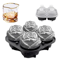 3d rose ice cube trays 5cm silicone 4 grids ice cubes mold with funnel shaped lid reusable frozen mold for whiskey cocktails