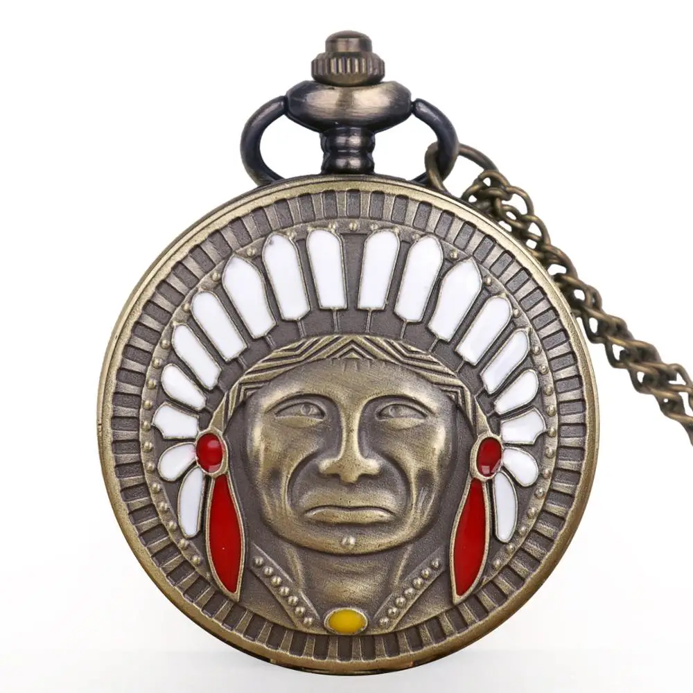 New Fashion Pocket Watches Ancient Indian Old Man Portrait Quartz Bronze Pendant Necklace Chain Souvenir Gifts | Наручные часы