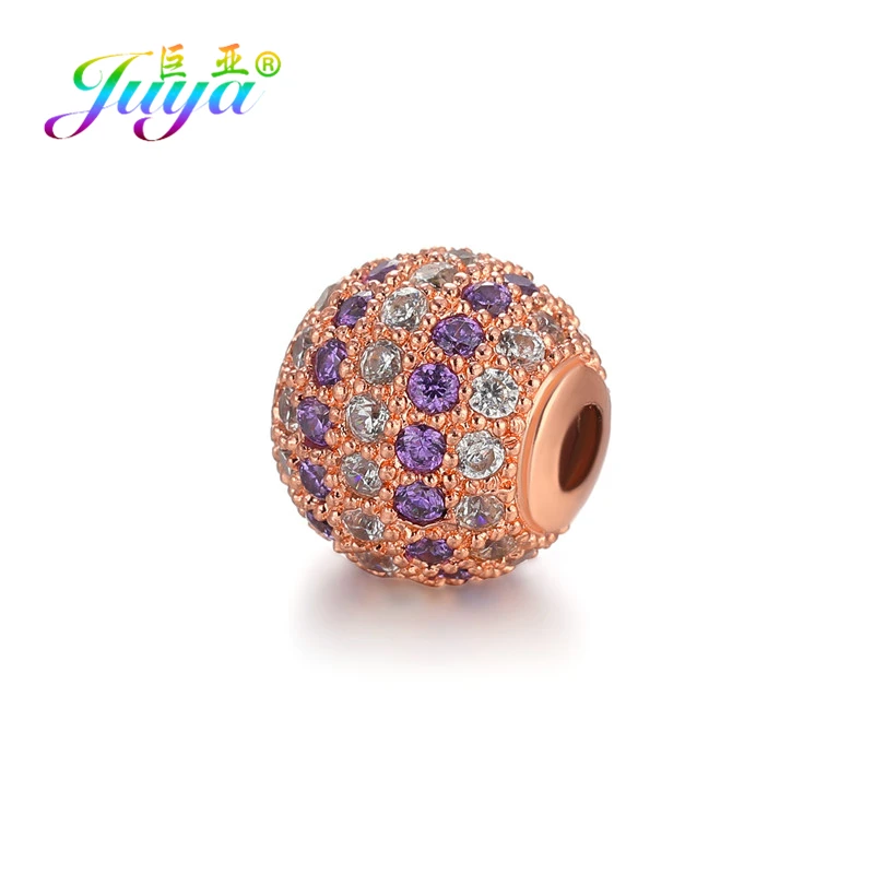 10mmRose GoldPurple Juya DIY ювелирные изделия металлические бусины микро паве циркон 10 мм Starburst круглый шар бусины для женщин мужские украшения из бисера Изготовление - Цвет: 10mmRose GoldPurple