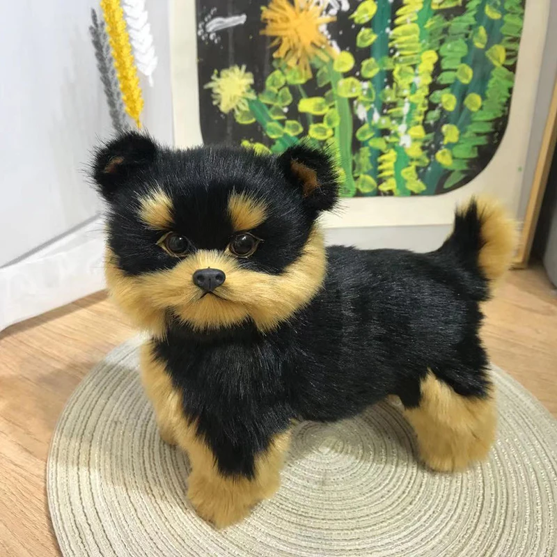 Plush Toy Yorkie Realistic Pet Dog Lifelike Puppy Dogs Simulation Furry Animal Models Kids Birthday Gift Ornaments