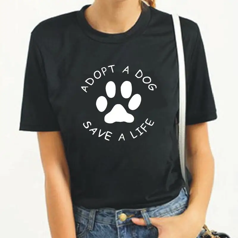 Модная женская футболка с принтом надевать собаку лапу Повседневная забавная