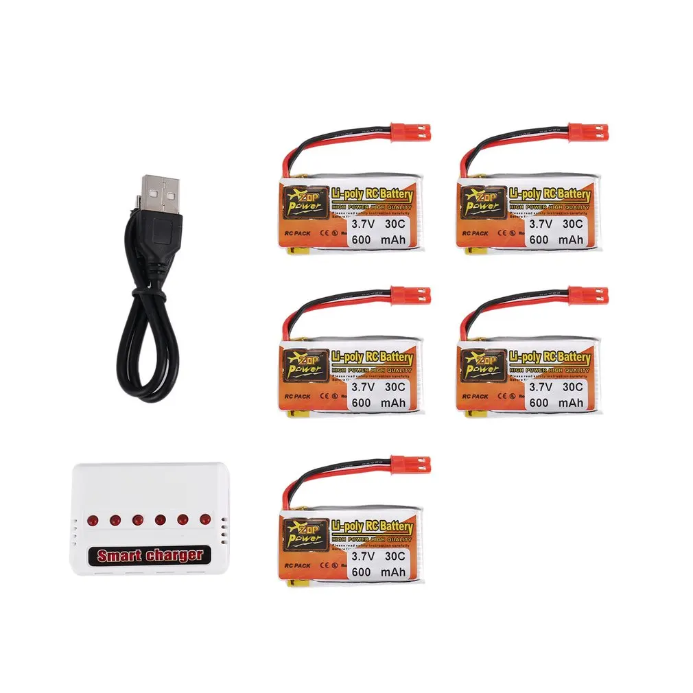Горячая 5 шт. RC ZOP Power 3 7 В 600 мАч 30C JST разъем Lipo батарея перезаряжаемая с 6 в 1 USB