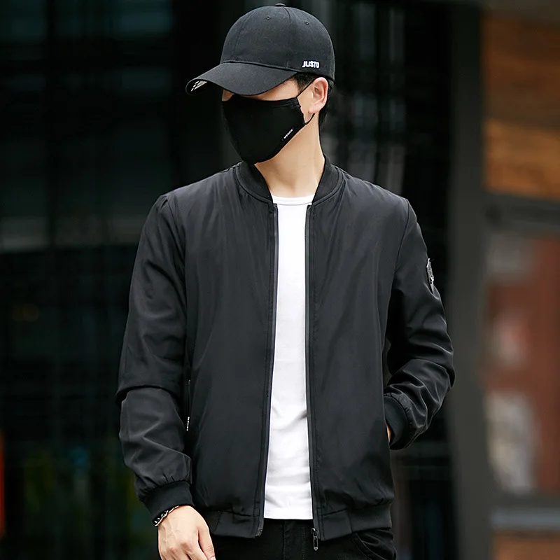 

COO 2021 men and add wool leisure handsome youth baseball jacket collar pure color jacket