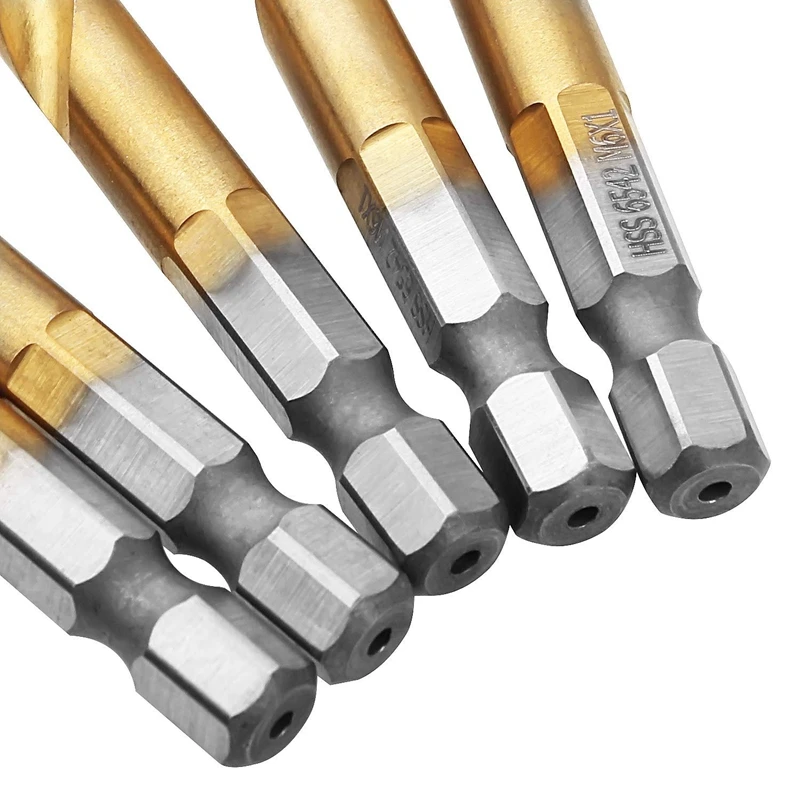 

5Pcs Titanium Combination HSS Drill and Tap Set Metric Thread HSS M6 Screw Tapping Bit Tool Metric Plug Hole Drill Bits