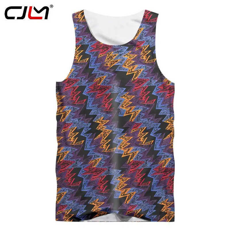 

CJLM 3D Tank Printed Colorful Curve Painted Tank Top Men Summer Fitness Clothes Sleeveless Shirt Crewneck Vest Undershirts 5XL