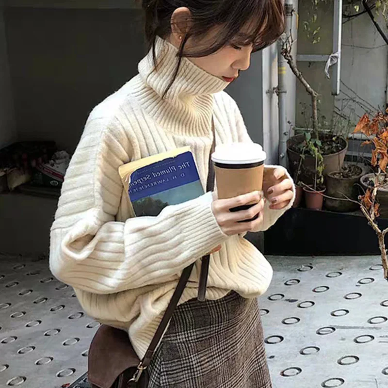 

Turtleneck sweater women's fall/winter new style loose lazy style inner and outer wear base thick knit sweater