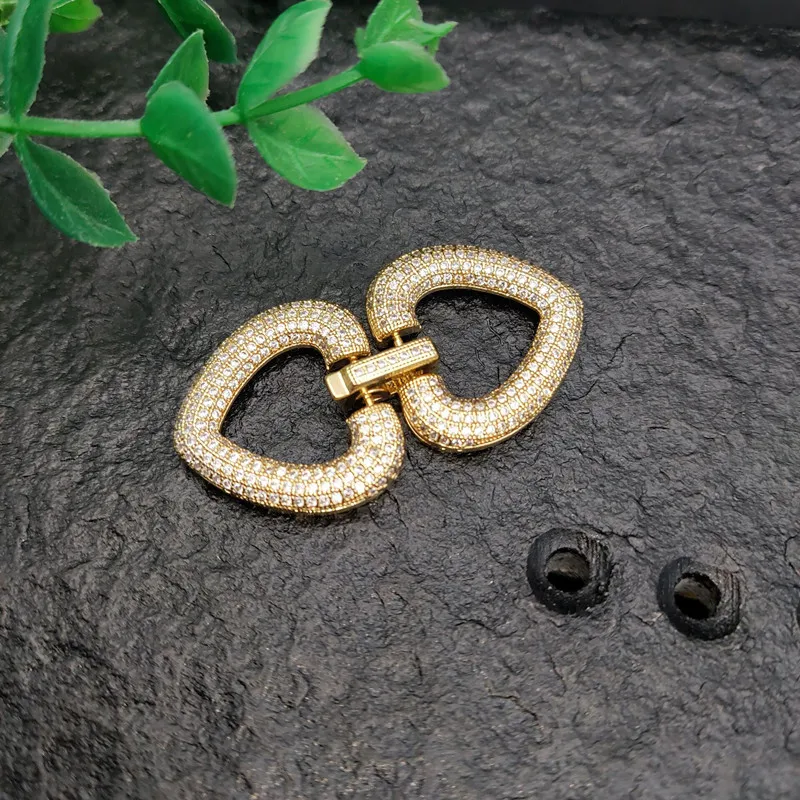 24x48mm Paved CZ Beads Double Heart Shape Necklace Clasps Fashion Jewelry Accessories 5pc per Lot