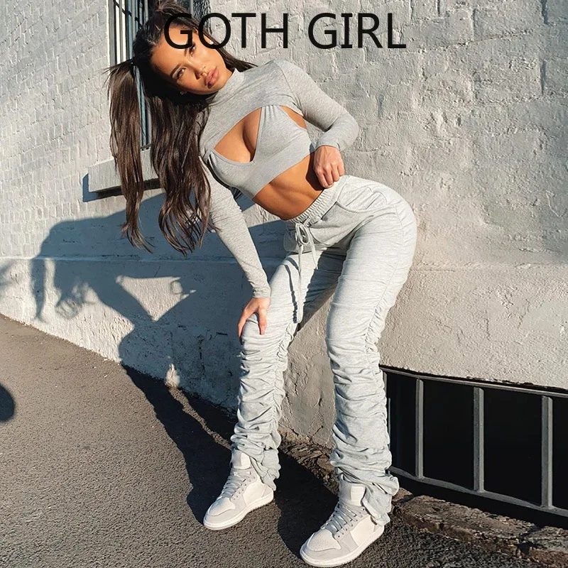 

Женские удобные штаны Goth Girl, плиссированные однотонные повседневные штаны, спортивные штаны с микро рогами, независимая станция нового пок...