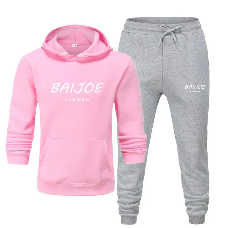 pink light gray 1 Новинка, спортивный костюм, модные мужские спортивные толстовки с капюшоном+ штаны, комплект из двух предметов, хлопковая флисовая толстовка, Спортивная Толстовка для бега - Цвет: pink light gray 1