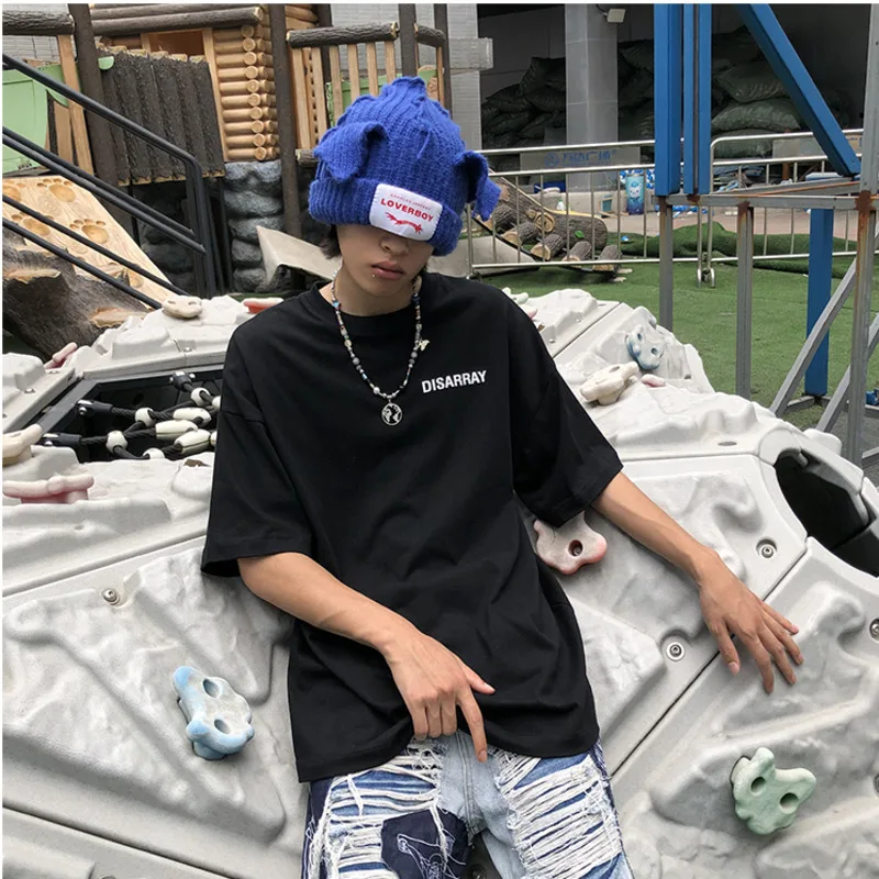 

IEFB Men's Streetwear Print Short Sleeve T-shirt 2021 New Fashion Hip Hop Loose Summer Oversized Tops Black White Cloth 9Y7997