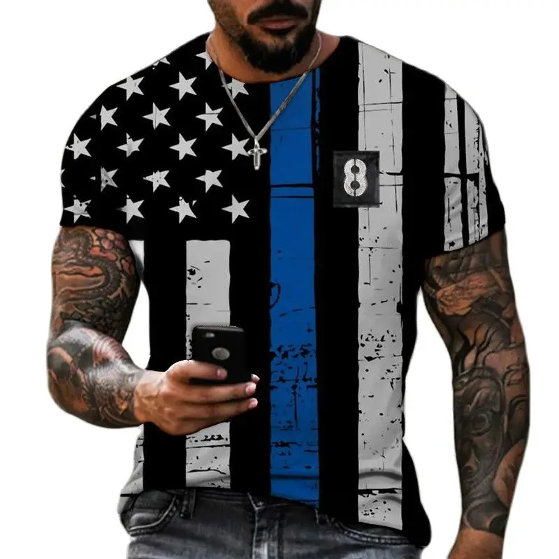 

Summer American Flag Print Men's Casual Fashion T-shirt Round Neck Loose Oversized Muscle Streetwear