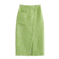 uniqyb za womens skirt avocado green temperament chic all match fashion elegant high waist hips slim texture retro midi skirt