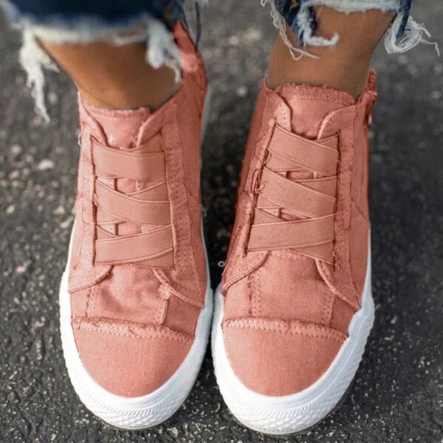 

Women's Sneakers Canvas Casual Women Shoes Elastic Band Flat Platform Comfort Female Vulcanized Shoes Zip Ladies Footwear 2021