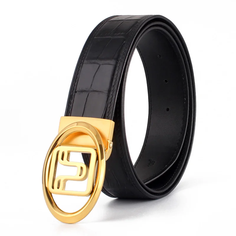 Golden black belt McParko, бренд, мужской ремень, кожа, натуральная крокодиловая кожа, ремни для мужчин, деловой, роскошный, костюм, ремень, ремень, настоящая крокодиловая кожа, 3,8 см - Цвет: Golden black belt