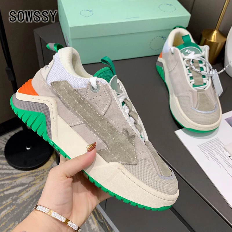 

Autumn Winter New Unisex Casual Shoes Frosted Cowhide Breathable Mesh Splicing Women Shoes Comfortable Thick Bottom Lovers Shoes