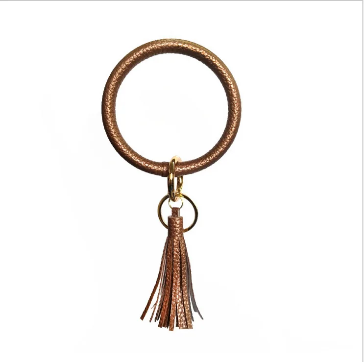 Bronze tassel Бохо Шикарный Браслет Брелок из искусственной кожи О-образный брелок красочный пользовательский Круг кисточкой браслет Хаундстут брелки девушка - Цвет: Bronze tassel