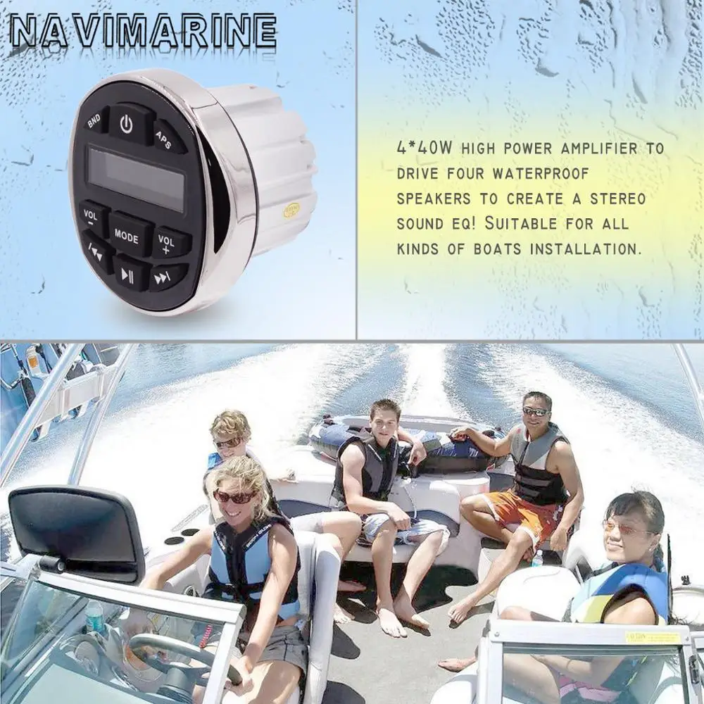 

Waterproof Marine Stereo Bluetooth Radio Audio FM AM Car MP3 Player Digital Media Receiver For Yacht Boat RV ATV UTV Motorcycle