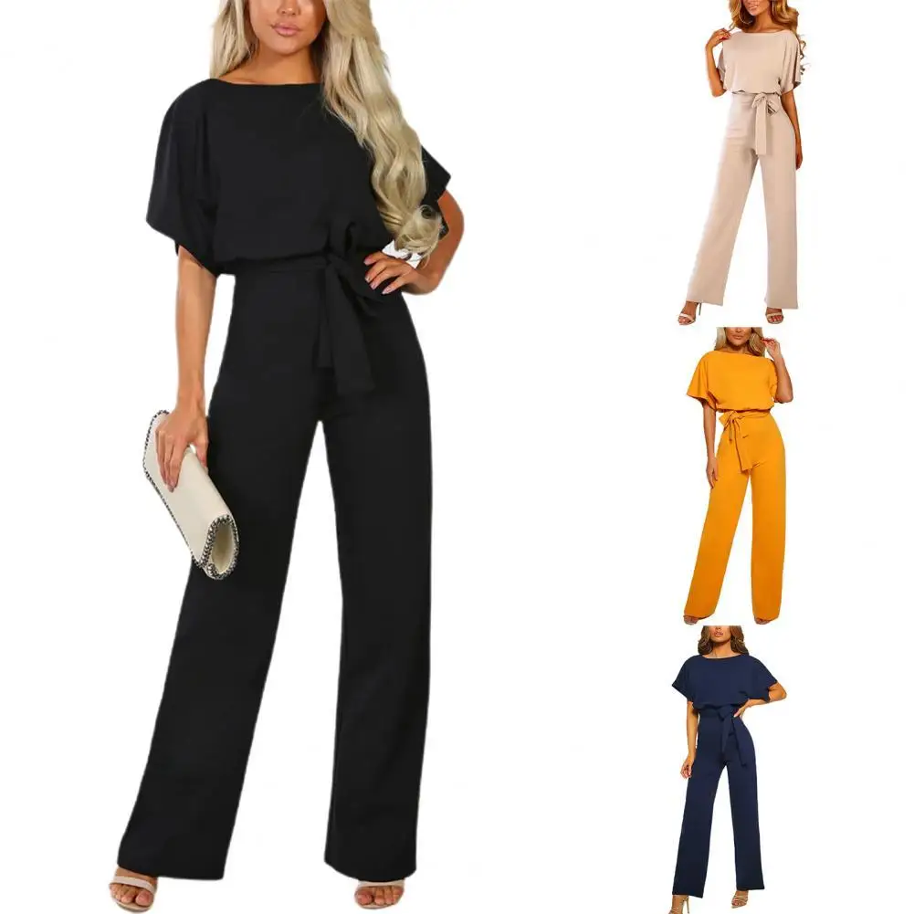 

Женский комбинезон на шнуровке, элегантный однотонный комбинезон с высокой талией и прямыми штанинами для работы, Лидер продаж