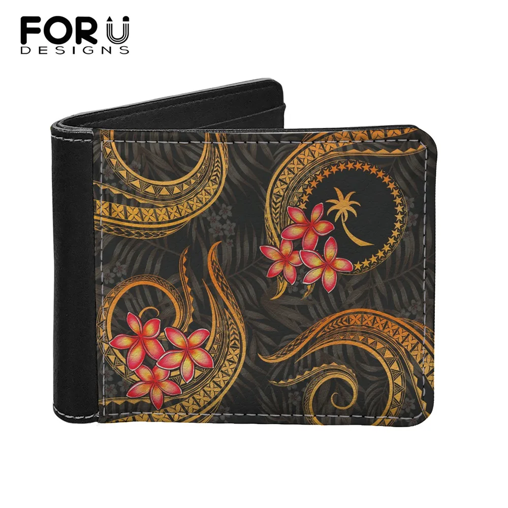 

FORUDESIGNS 2021 Hot Sale Men's Card Holder Small Leather Purse Pocket Slim Bifold Wallets Chuuk Polynesian Samoa Print Clutches