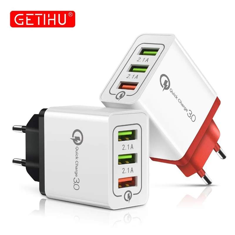 GETIHU, 18 Вт, быстрая зарядка, 3,0 А, 3,0 А, мульти USB зарядное устройство, быстрая вилка европейского стандарта, настенный адаптер, QC, зарядка для мобильного телефона, для iPhone X 7, samsung