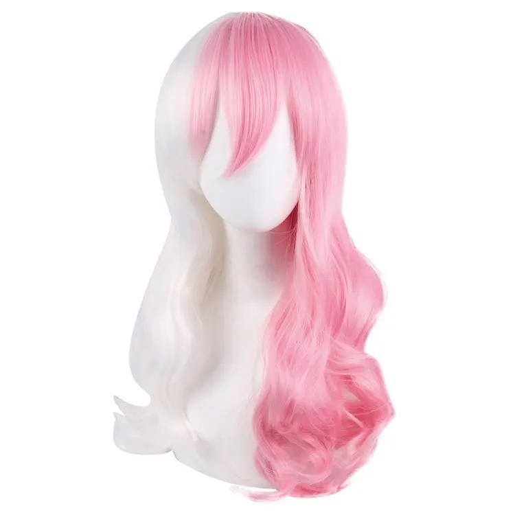 70cm Monomi Women Long Wig White Powder Double Color Wig Anime Danganronpa Cosplay Hair Synthetic Cosplay Wig