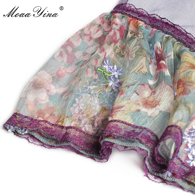 Модное дизайнерское платье MoaaYina летнее женское с воротником-стойкой оборками и