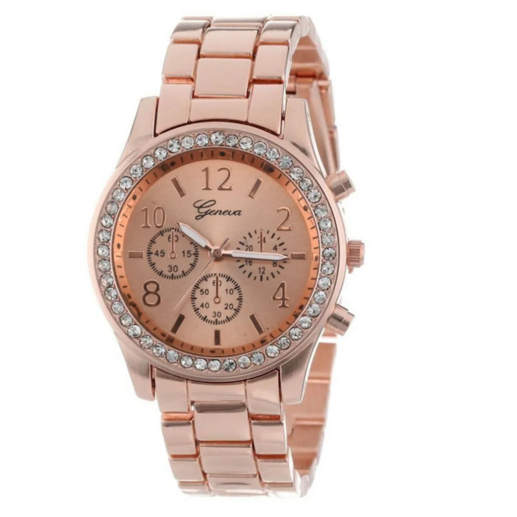 

часы Faux Chronograph Quartz Classic Round Ladies Women Crystals Watch Rose Gold Simple Mesh Belt Quartz Watch Relogio Masculino